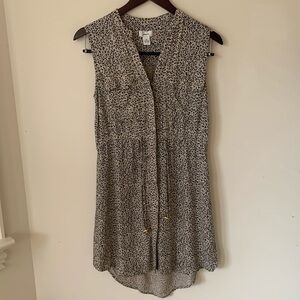 Japna Animal print Pocket Button down sleeveless tie vneck dress SZ S black tan